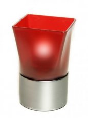 Photophore Carré Plastique rouge avec base argentée - Pack 6 porte-bougie